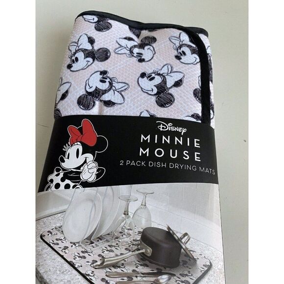 2 Pack Disney Minnie Mouse Dish Drying Mat 16" x 18" Kitchen Sketch Classic Pink - Picture 5 of 10
